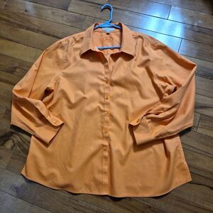 WOMENS FOXCROFT SHAPED FIT NON-IRON Long SLEEVE ORANGE BUTTON SHIRT SZ 22W